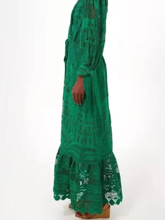 House of Harlow 1960 Green Crochet Embroidered Long Sleeve Maxi Dress Sz S NWOT - Picture 3 of 11